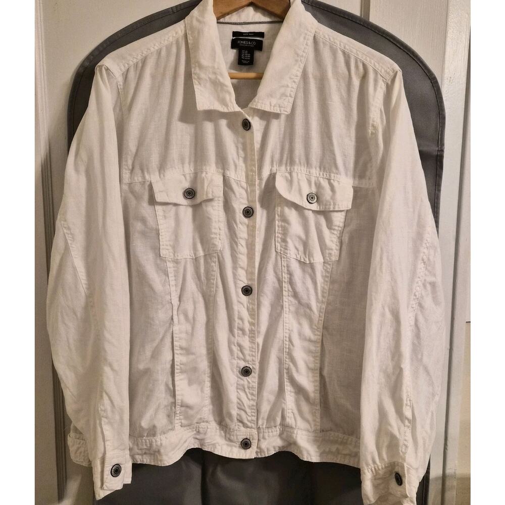 Jones New York‎ Size 2X Jacket Linen Women's White